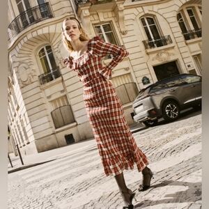 Doen Checkered Long Sleeve Dress in Red and White